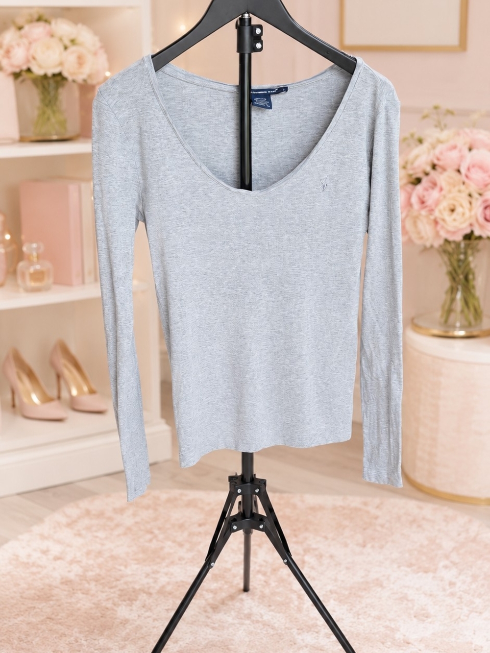 Ralph Lauren Light Heather Gray V-Neck Long-Sleeve Tee